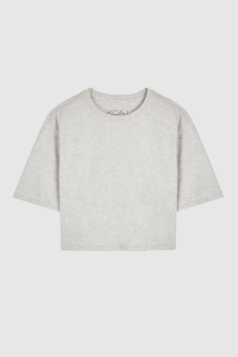 Camiseta crop top gris medio con mangas cortas y cuello redondo