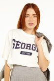 Camiseta crop top crema clara con estampado azul de Georgia