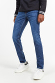 Jean 90´S con 5 bolsillos azul oscuro y desgastes sutiles de color