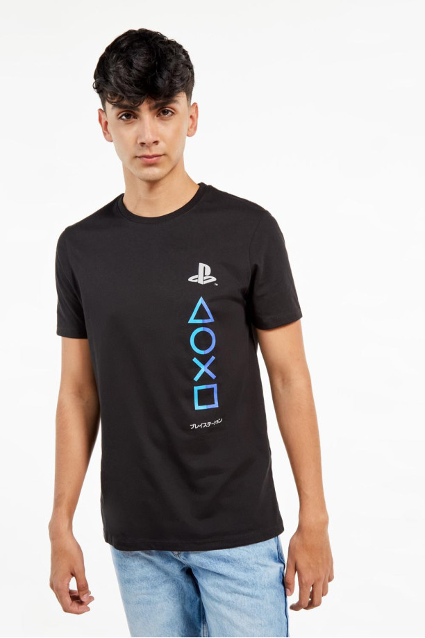 físico gravedad decidir Camiseta negra con estampado de PlayStation y cuello redondo