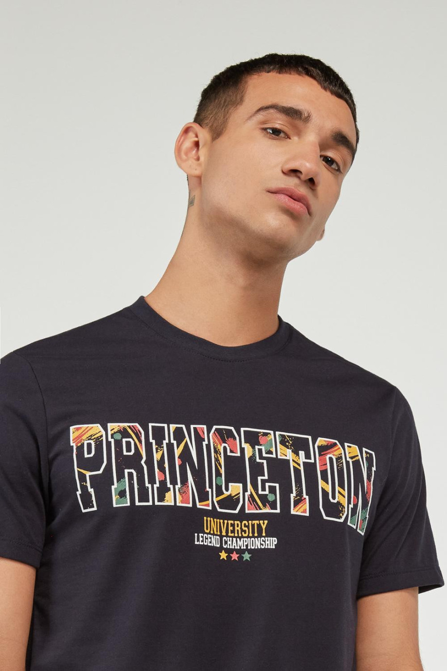 Camiseta cuello redondo azul intensa con estampado de Princeton