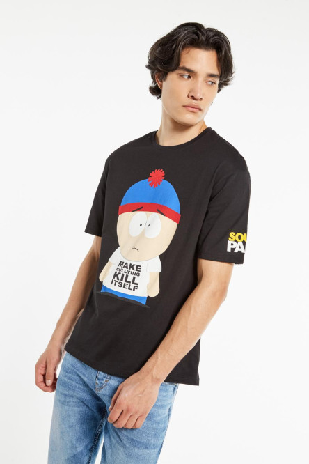 Camiseta cuello redondo negra con estampados de South Park