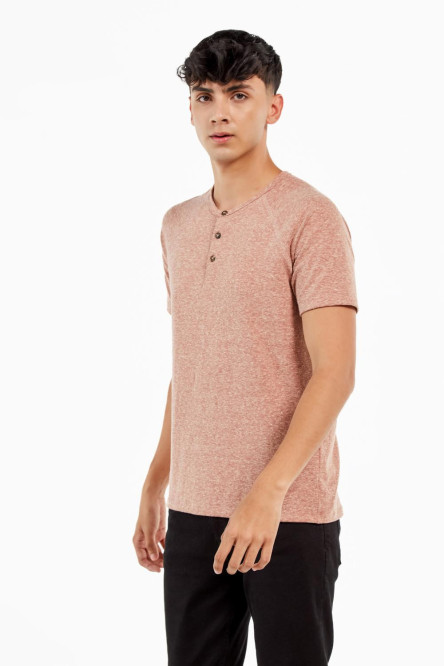 Camiseta manga corta naranja intensa con botones en el pecho