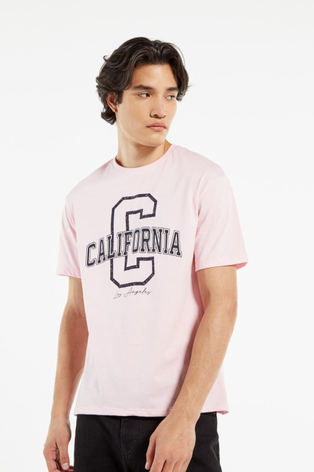Camiseta cuello redondo rosada clara con diseño de California
