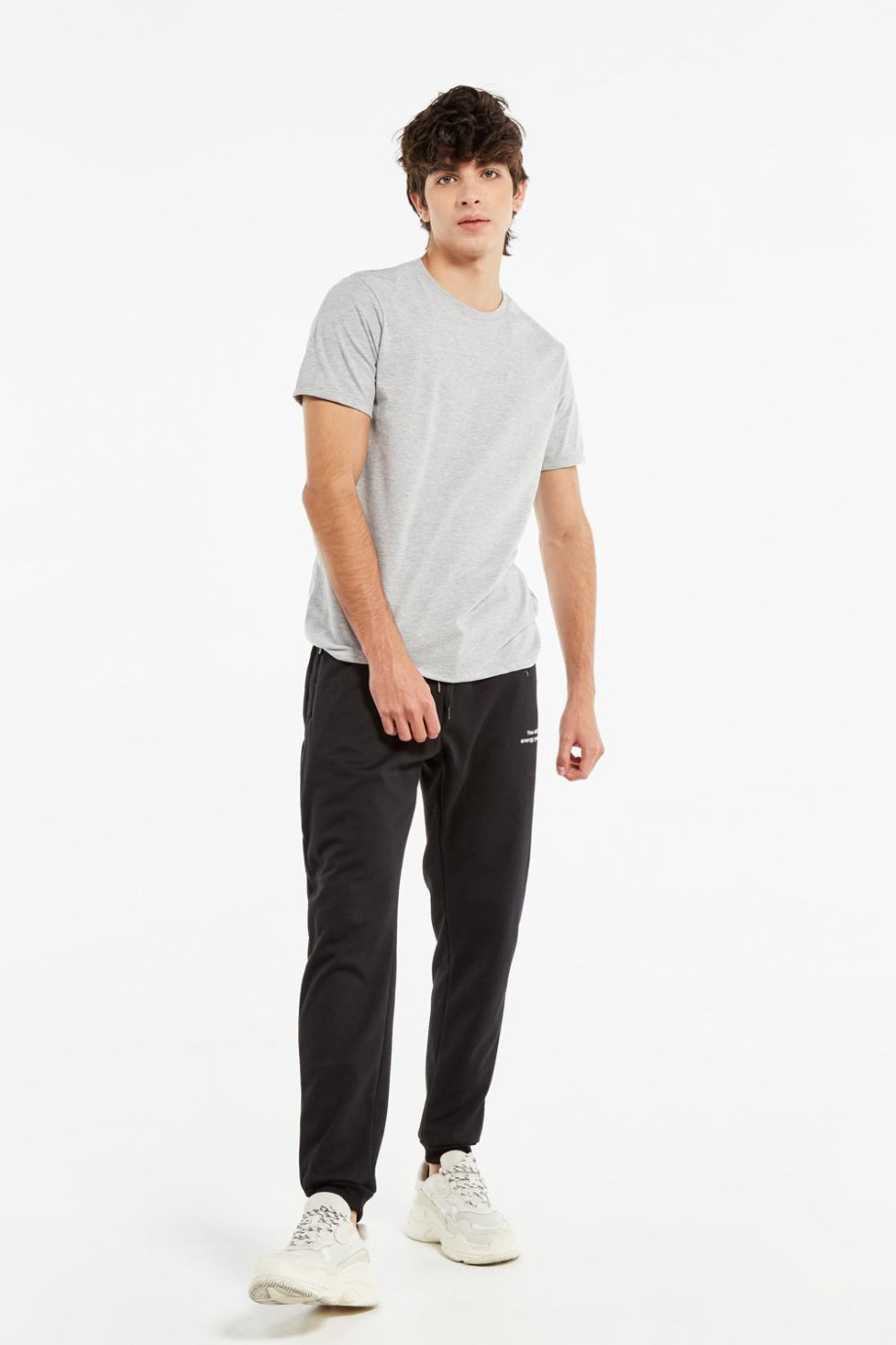 Camiseta manga corta gris clara con efecto jaspe y cuello redondo