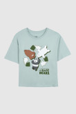 Camiseta verde clara crop top con diseño de Escandalosos y cuello redondo