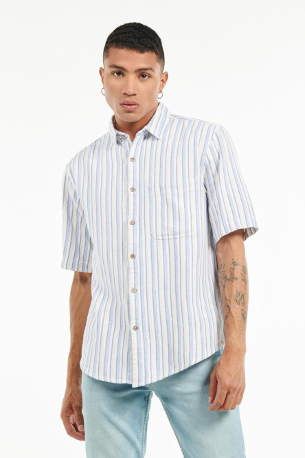 Camiseta De Manga Corta A Rayas - Azul Marino - Hombre
