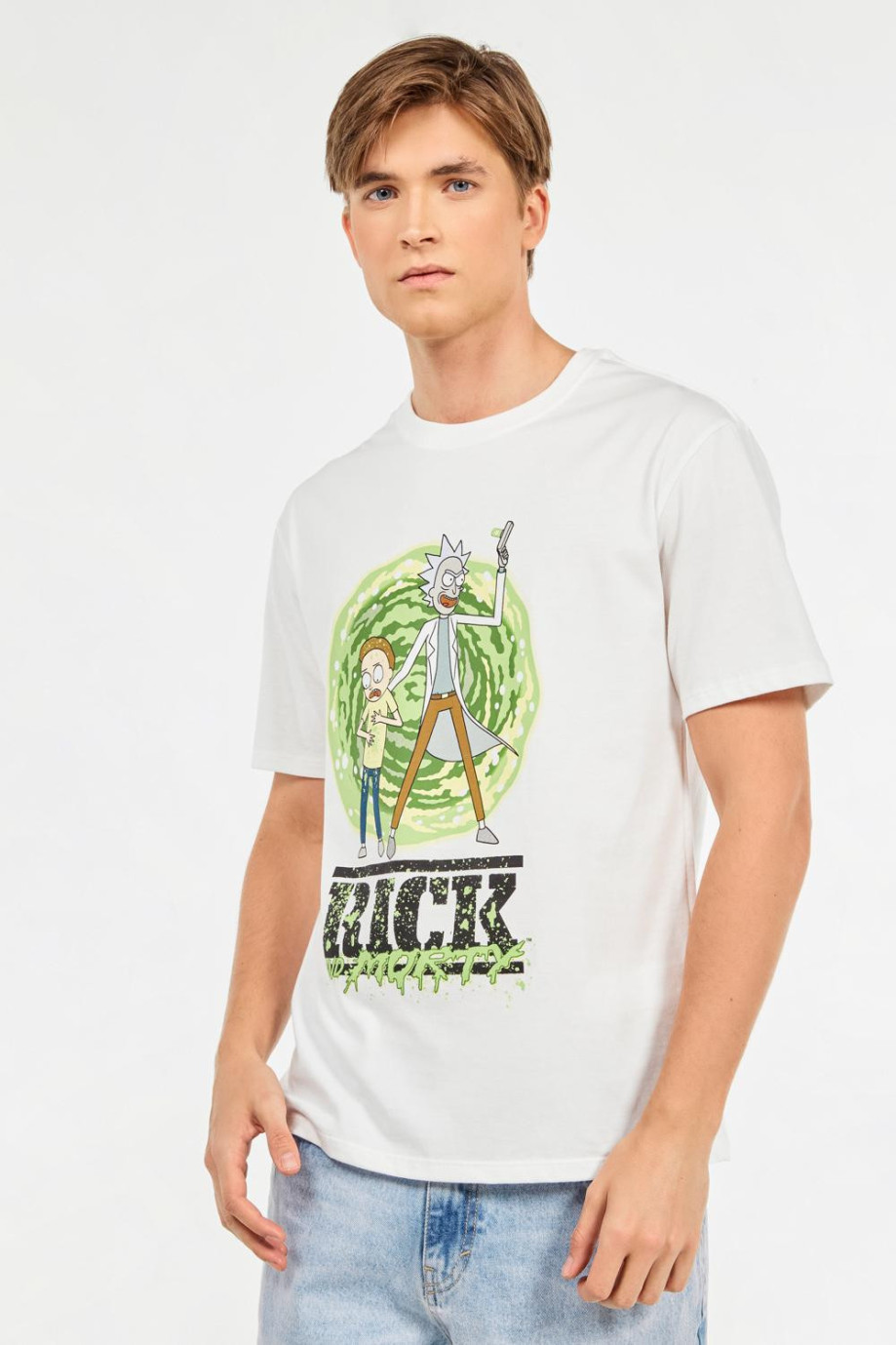 Camiseta manga corta crema con estampado de Rick & Morty