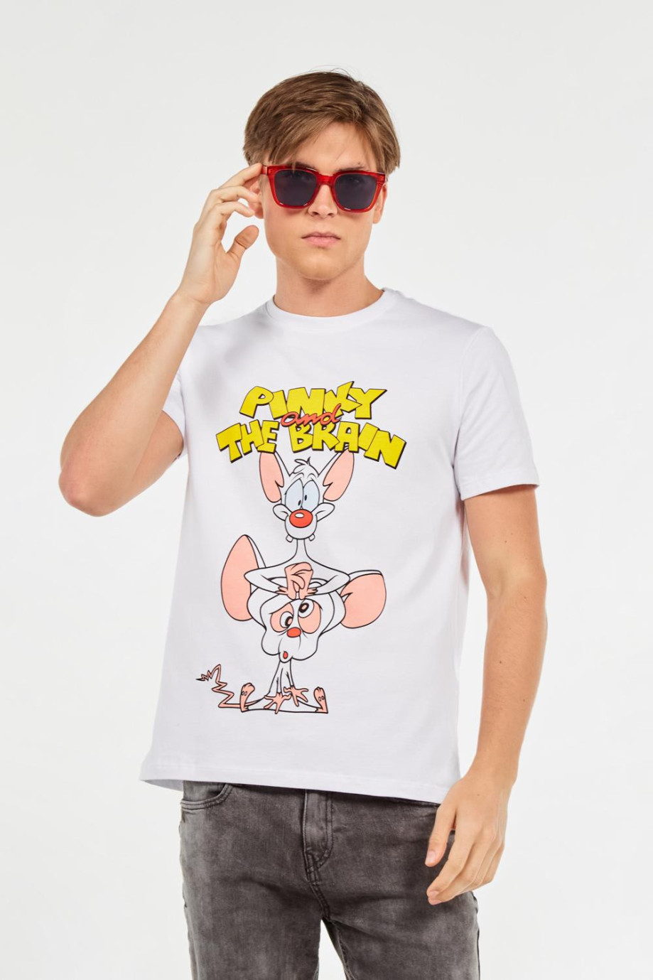 Camiseta manga corta blanca con diseño de Pinky & Cerebro