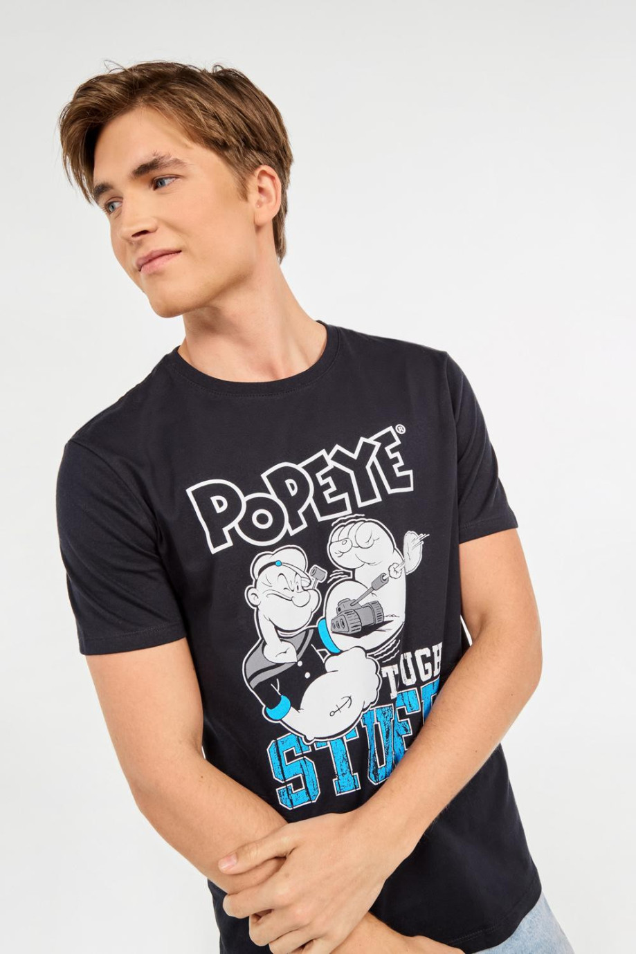 Camiseta azul intensa con estampado de Popeye y cuello redondo