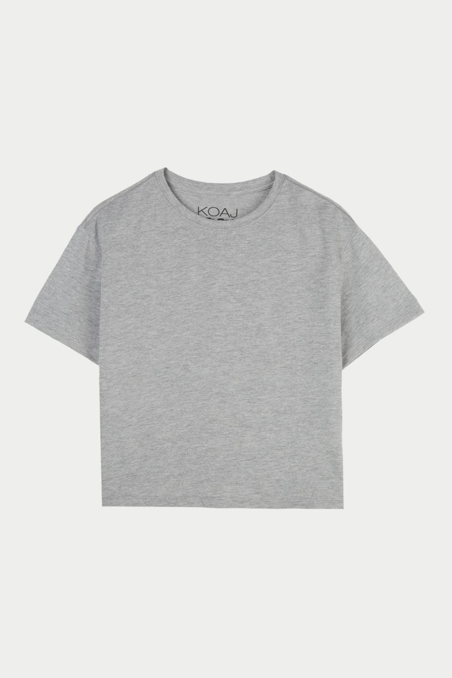 Camiseta crop top gris clara con efecto jaspe y manga corta