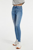 Jean jegging super alto azul medio con rotos