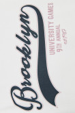 Buzo crema claro con diseño college de Brooklyn y cuello redondo