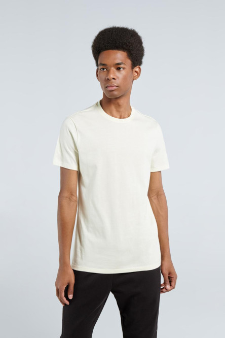 Camiseta unicolor manga corta y cuello redondo en algodón