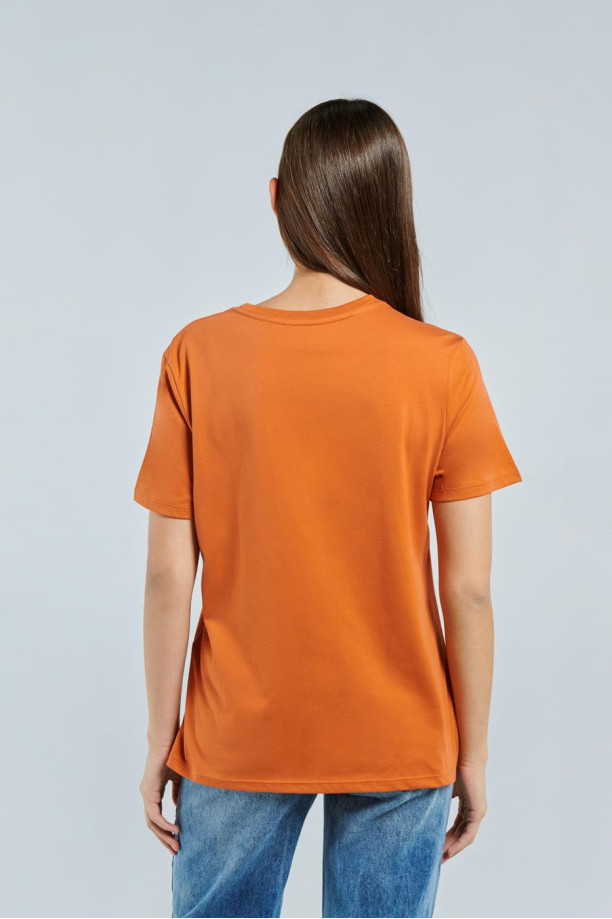 Camiseta naranja para el día 2022 para mujer, casual, ajuste holgado, manga  corta, cuello redondo, color liso, camisetas de moda, anaranjado