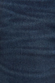 Jean slim azul intenso con costuras cafés, tiro bajo y bolsillos