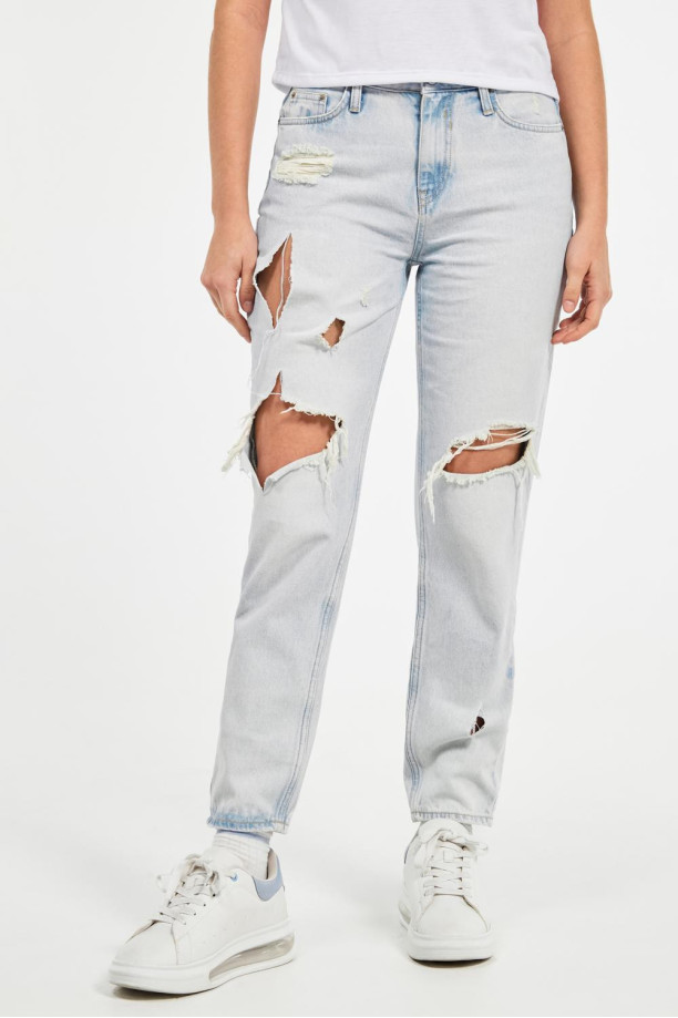 Pantalones Jeans De Tiro Alto PaRa Mujer Rasgados Cintura Alta Levanta Cola  NEw