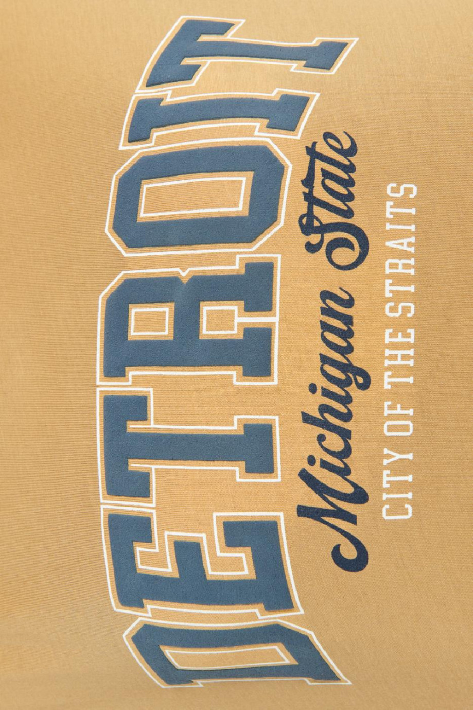 Camiseta kaky clara con diseño college azul de Detroit y manga corta
