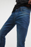 Jean tiro bajo skinny azul oscuro con bolsillos y costuras en contraste