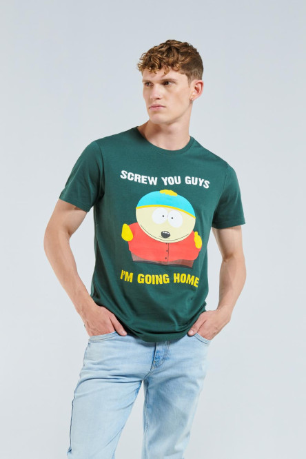 Camiseta verde oscura con diseño de South Park y manga corta
