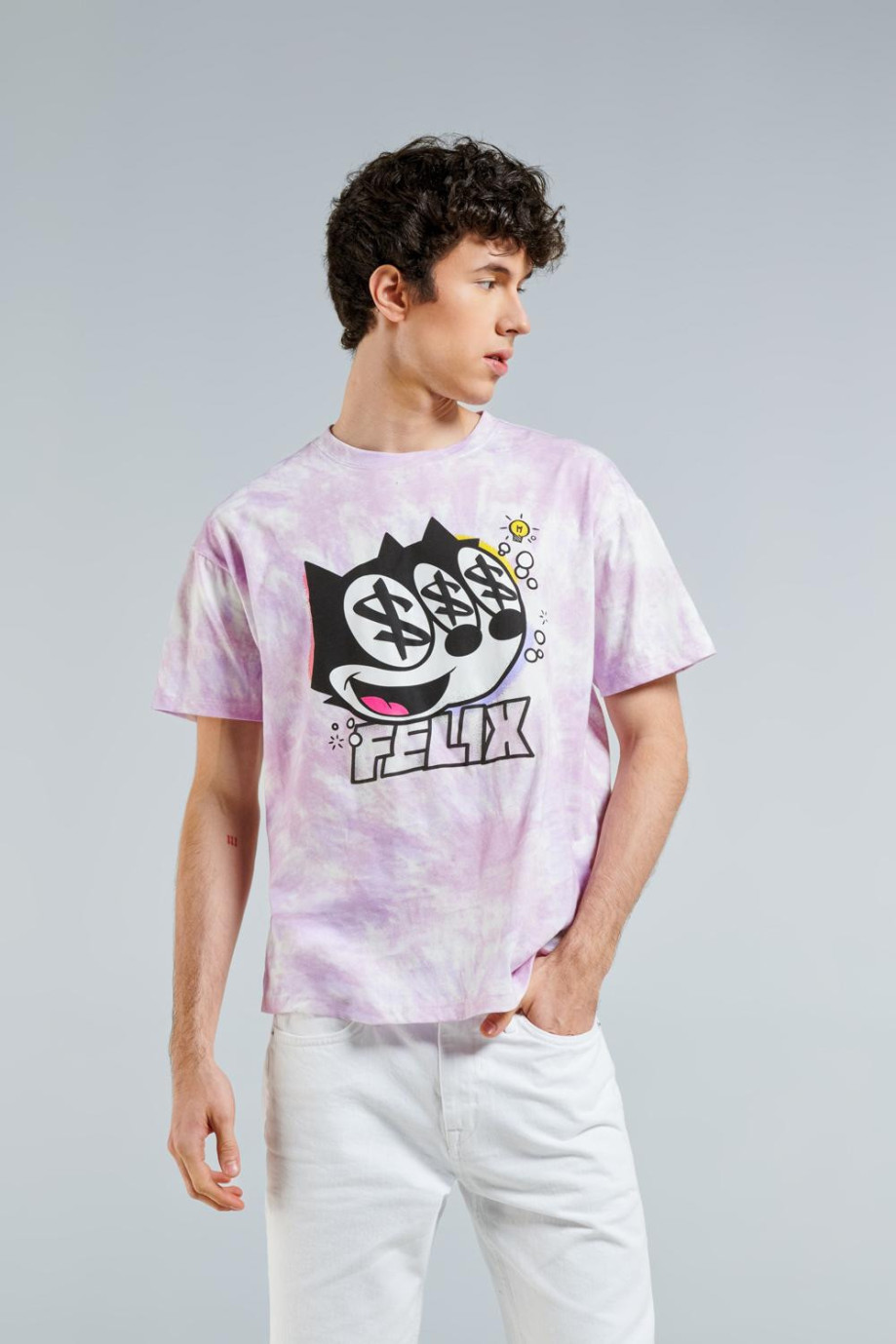 Camiseta manga corta crema con estampado de Felix el Gato .