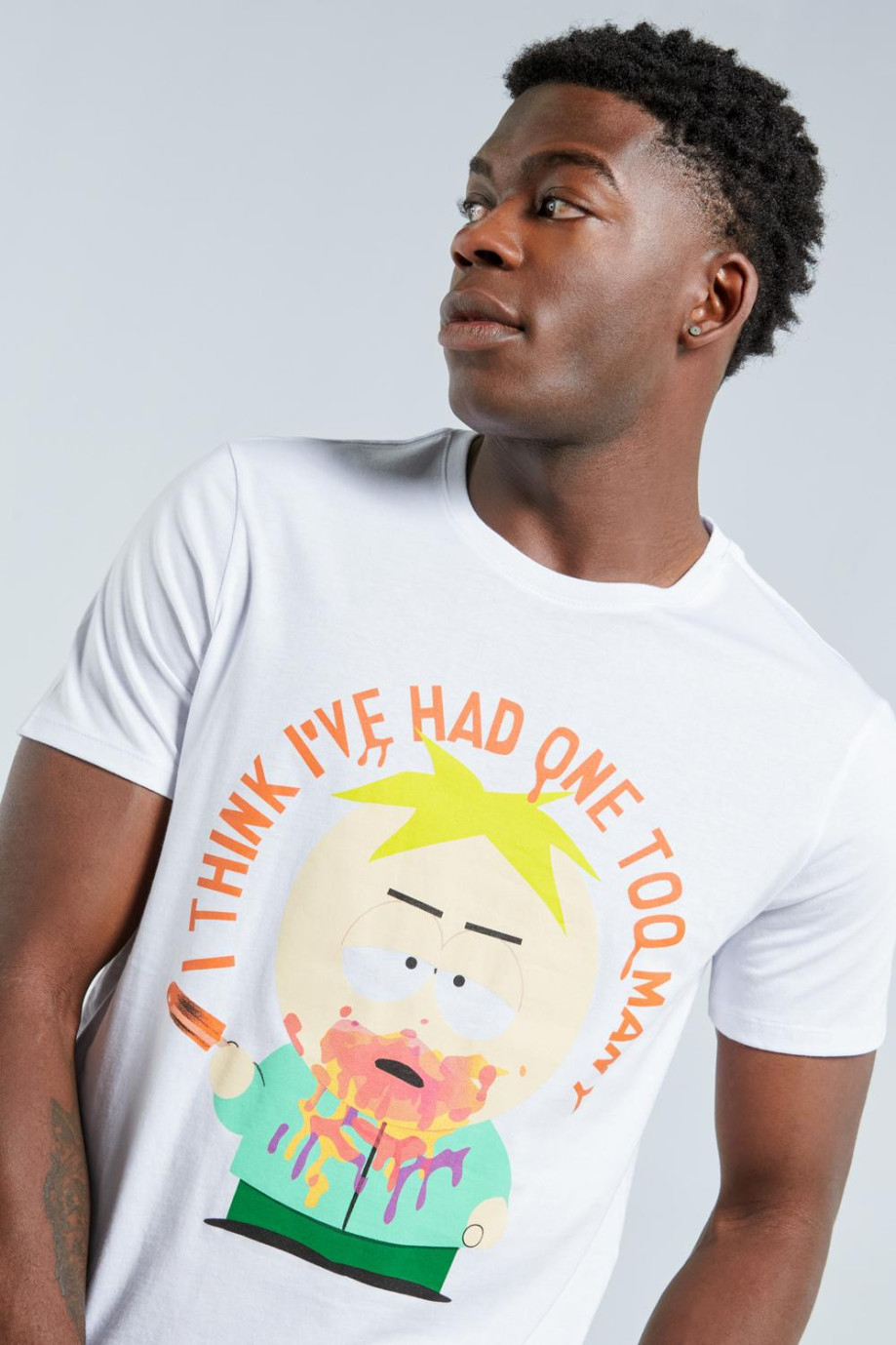 Camiseta manga corta blanca con estampado de South Park .