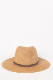 Sombrero kaky claro tejido con ala plana y lazo decorativo