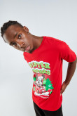 Camiseta roja con diseño de navidad de Mickey y manga corta