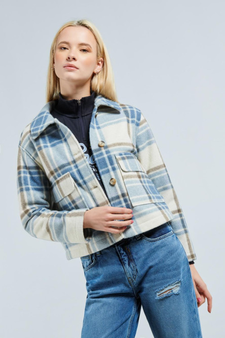 Sobrecamisa azul oscura a cuadros con bolsillos y cuello truck