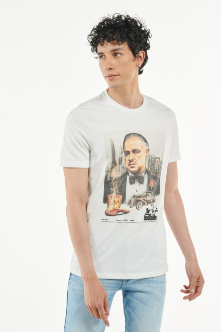 Camiseta manga corta crema con estampado del El padrino.