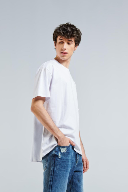 Camiseta en algodón unicolor con manga corta y cortes