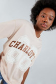 Camiseta en algodón fit oversize para mujer, estampada en frente estilo college