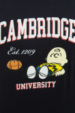 Camiseta azul intensa con manga corta y diseño college de Snoopy y Cambridge