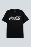 Camiseta cuello redondo negra con diseño blanco de Coca-Cola