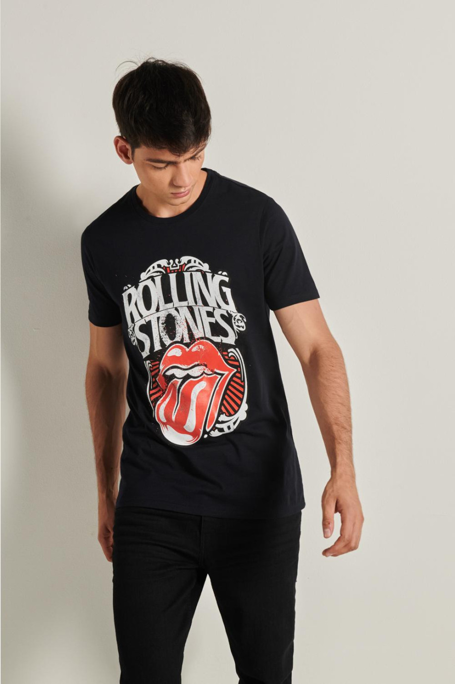 Camiseta manga corta azul intensa con diseño de Rolling Stones