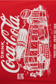 Camiseta cuello redondo roja oscura y diseños de Coca-Cola