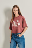 Camiseta unicolor crop top oversize con diseño college de Palm Beach
