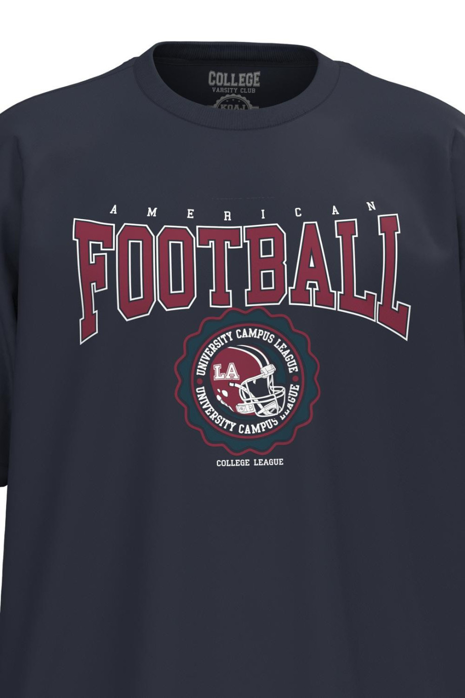 Camiseta oversize manga corta unicolor con diseño college de fútbol americano