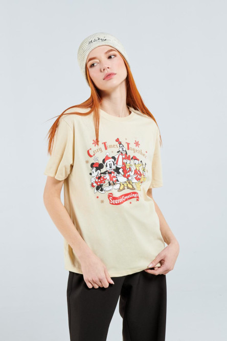 Camiseta kaki clara con diseño de navidad Mickey & Friends