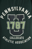 Camiseta verde con manga corta, contrastes y diseño college