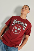 Camiseta roja oscura manga corta y diseño college de Harvard