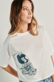 Camiseta crop top crema clara oversize con diseño de Mafalda