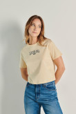 Camiseta unicolor crop top college con cuello redondo