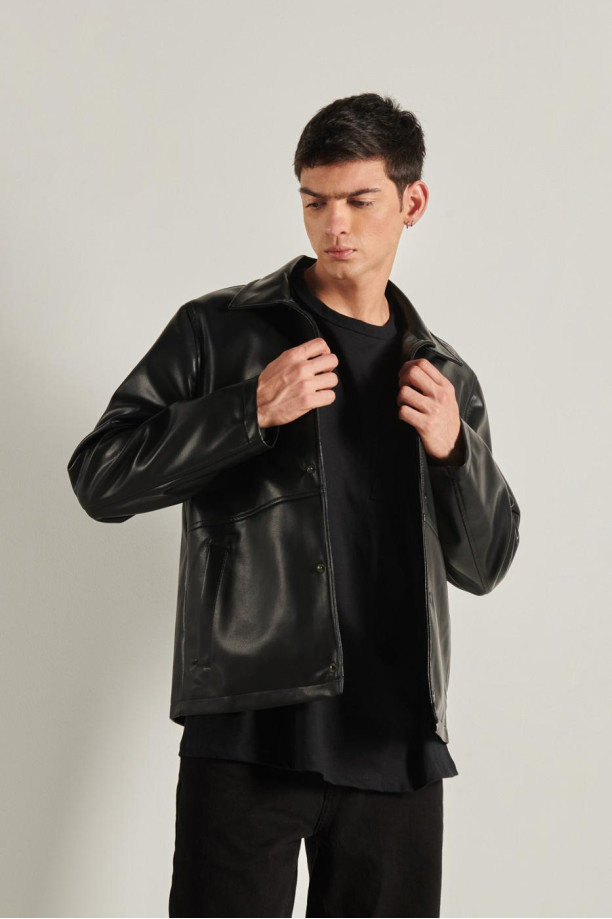 Chaqueta piel negra hombre hotsell