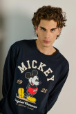 Buzo azul intenso con cuello redondo y diseño de Mickey