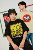 Camiseta oversize negra manga corta y arte de Keith Haring