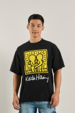 Camiseta oversize negra manga corta y arte de Keith Haring