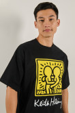 Camiseta oversize negra manga corta y arte de Keith Haring