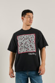 Camiseta manga corta negra oversize y diseño de Keith Haring