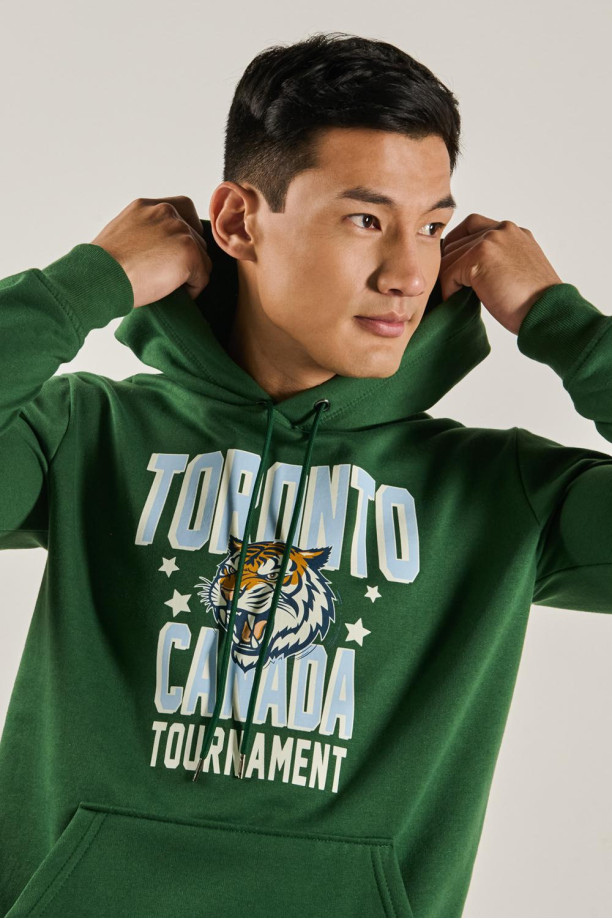 Buzo con capota verde oscuro y diseno college de Toronto